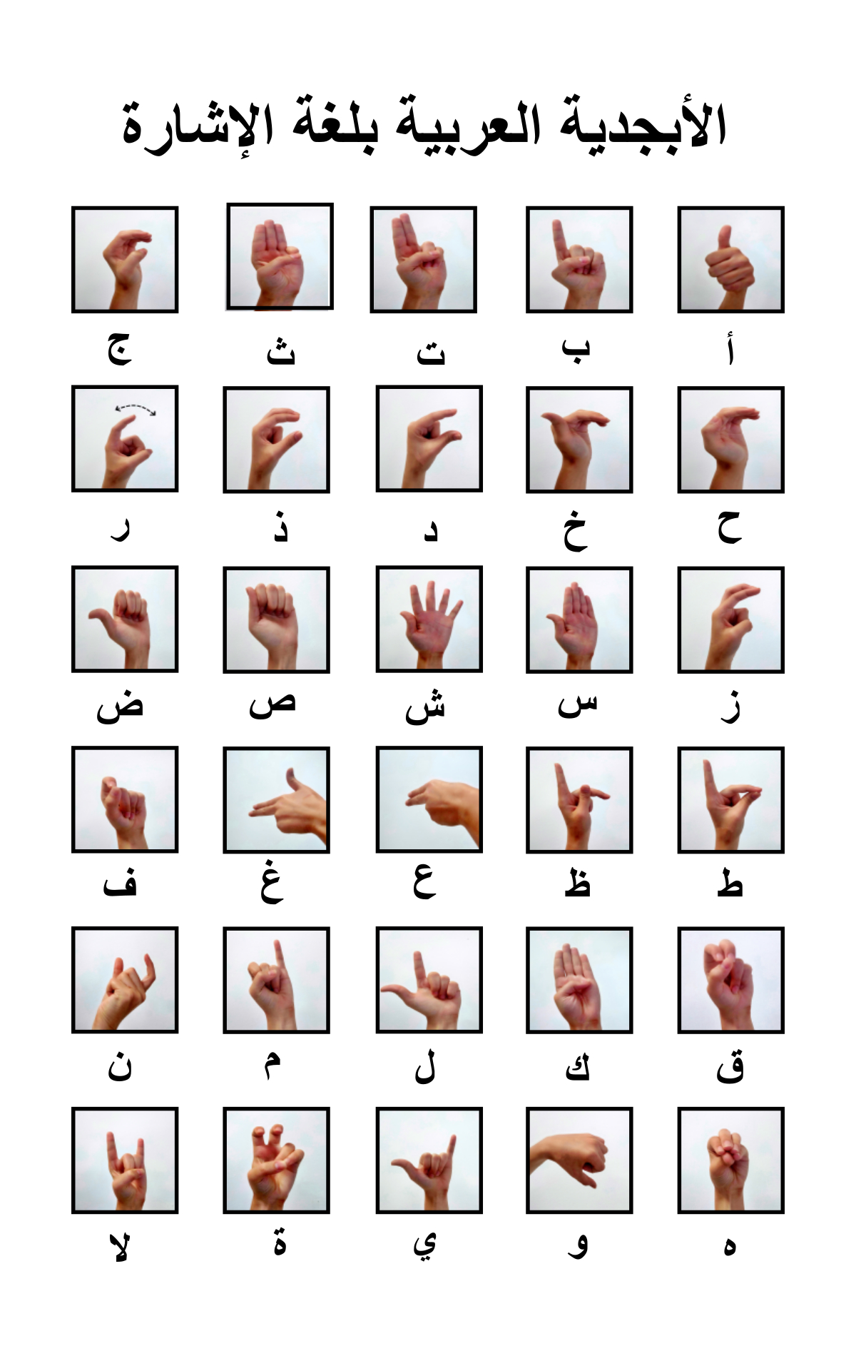 لوحة الأبجدية العربية بلغة الإشارة